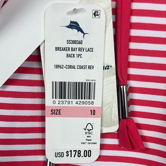 Tommy Bahama NWT Breaker Bay Reversible Lace Back Swimsuit Women’s Size 10 Coral - Picture 12 of 14
